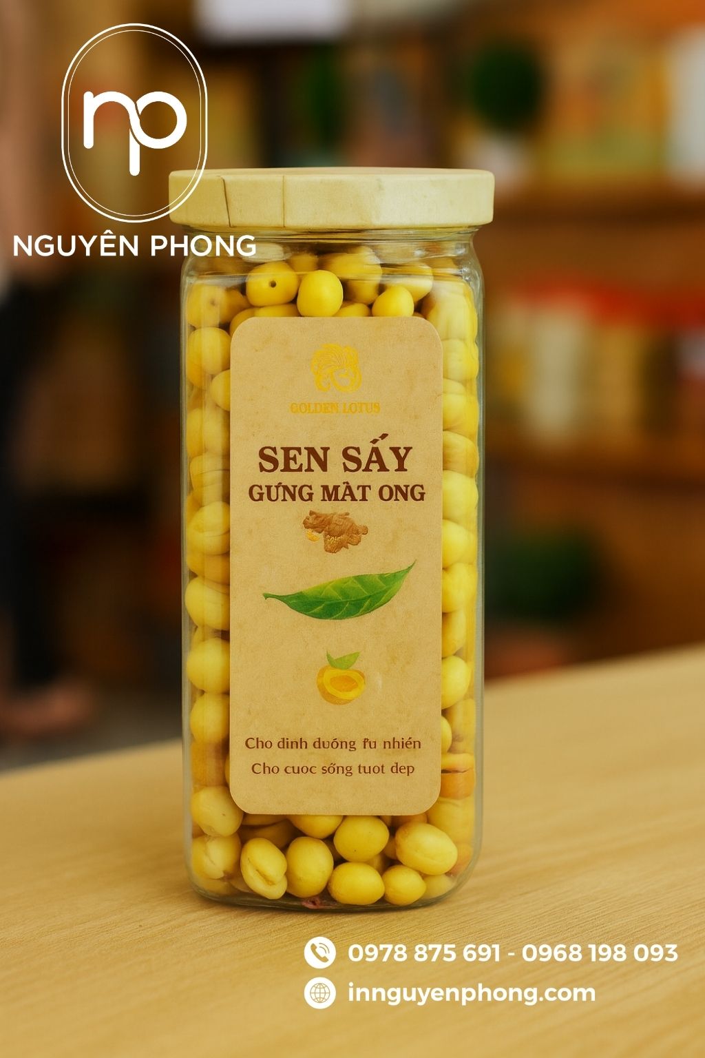 Mẫu tem nhãn hạt sen sấy kraft nâu 